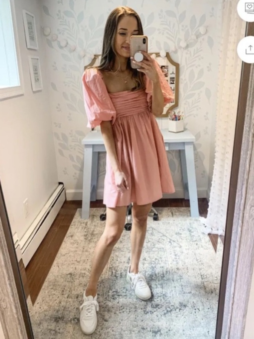 Abercrombie & Fitch Emerson Puff Sleeve Mini Dress Sz Small Tall Pink Coquette - Picture 6 of 11